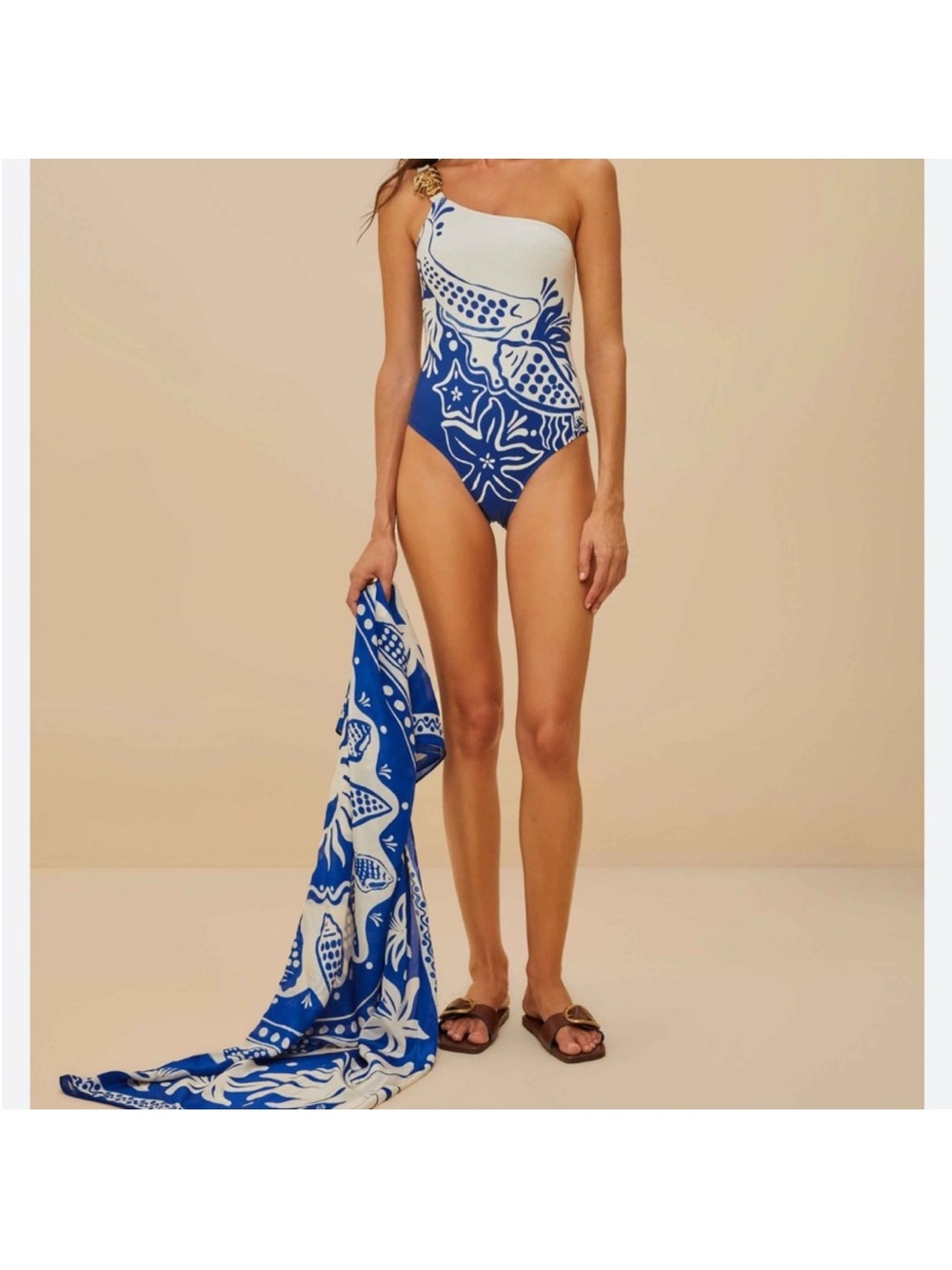 NWT FARM Rio River Nature One-Shoulder One Piece Swimsuit Sz M - Picture 2 of 7